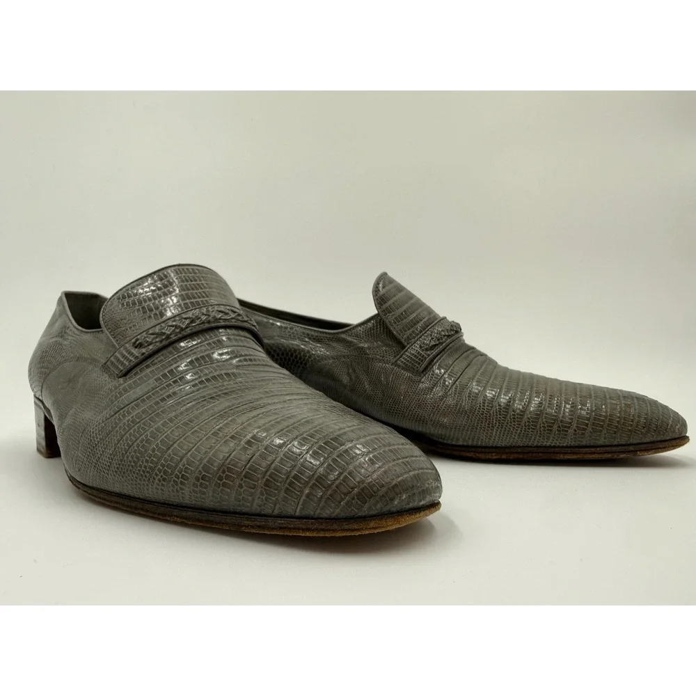 Mauri Mens Grey Lizard Skin Loafers Size 7.5 Exotic Leather Made in Italy 1448
